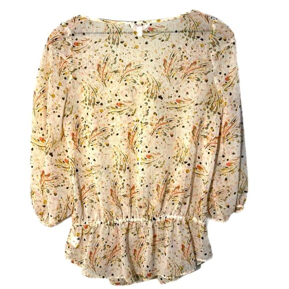 Candie's Cream Peplum Blouse Women’s S with Puff Sleeves Sheer. - Picture 2 of 11